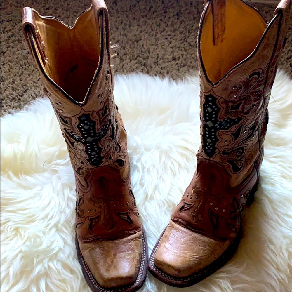 Corral Studded Leather Cowgirl Boots